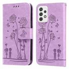 For Samsung Galaxy A23 Embossing Rose Couple Leather Phone Case(Purple) - 1