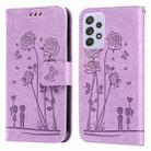 For Samsung Galaxy A52 5G Embossing Rose Couple Leather Phone Case(Purple) - 1