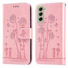 For Samsung Galaxy S21 FE 5G Embossing Rose Couple Leather Phone Case(Pink) - 1