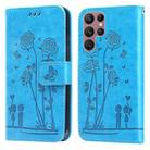 For Samsung Galaxy S22 Ultra 5G Embossing Rose Couple Leather Phone Case(Blue) - 1