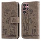 For Samsung Galaxy S22 Ultra 5G Embossing Rose Couple Leather Phone Case(Grey) - 1