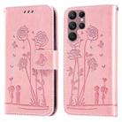 For Samsung Galaxy S22 Ultra 5G Embossing Rose Couple Leather Phone Case(Pink) - 1