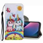 For iPhone 13 mini Coloured Drawing Pattern Leather Phone Case (Couple Unicorn) - 1
