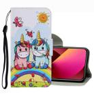 For iPhone 13 Coloured Drawing Pattern Leather Phone Case(Couple Unicorn) - 1