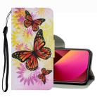 For iPhone 13 Coloured Drawing Pattern Leather Phone Case(Chrysanthemum Butterfly) - 1