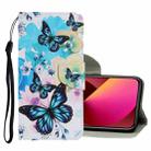 For iPhone 13 Coloured Drawing Pattern Leather Phone Case(Purple Butterfly) - 1