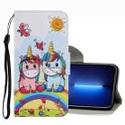 For iPhone 13 Pro Max Coloured Drawing Pattern Leather Phone Case (Couple Unicorn) - 1