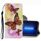 For iPhone 13 Pro Max Coloured Drawing Pattern Leather Phone Case (Chrysanthemum Butterfly) - 1