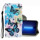 For iPhone 13 Pro Max Coloured Drawing Pattern Leather Phone Case (Purple Butterfly) - 1