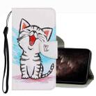 For OPPO A16 3D Colored Drawing Leather Phone Case(Red Mouth Cat) - 1