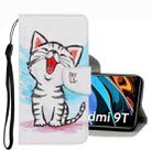 For Xiaomi Redmi 9T 3D Colored Drawing Leather Phone Case(Red Mouth Cat) - 1