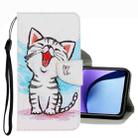 For Xiaomi Redmi Note 9T 3D Colored Drawing Leather Phone Case(Red Mouth Cat) - 1