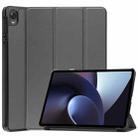 For OPPO Pad Three-folding Holder Custer Texture Leather Tablet Case(Grey) - 1