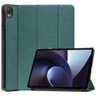 For OPPO Pad Three-folding Holder Custer Texture Leather Tablet Case(Green) - 1
