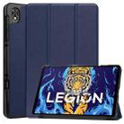 For Lenovo Legion Y700 Three-folding Holder Custer Texture Leather Tablet Case(Blue) - 1