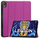 For Lenovo Legion Y700 Three-folding Holder Custer Texture Leather Tablet Case(Purple) - 1