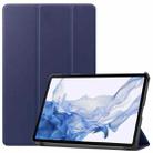 For Samsung Galaxy Tab S8 Three-folding Holder Custer Texture Leather Tablet Case(Blue) - 1