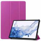For Samsung Galaxy Tab S8 Three-folding Holder Custer Texture Leather Tablet Case(Purple) - 1