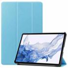 For Samsung Galaxy Tab S8 Three-folding Holder Custer Texture Leather Tablet Case(Sky Blue) - 1