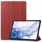 For Samsung Galaxy Tab S8 Three-folding Holder Custer Texture Leather Tablet Case(Wine Red) - 1