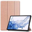For Samsung Galaxy Tab S8 Three-folding Holder Custer Texture Leather Tablet Case(Rose Gold) - 1