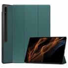 For Samsung Galaxy Tab S8 Ultra Three-folding Holder Custer Texture Leather Tablet Case(Green) - 1