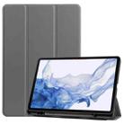 For Samsung Galaxy Tab S8 Three-folding Holder TPU Smart Leather Tablet Case(Grey) - 1