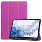 For Samsung Galaxy Tab S8 Three-folding Holder TPU Smart Leather Tablet Case(Purple) - 1