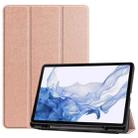 For Samsung Galaxy Tab S8 Three-folding Holder TPU Smart Leather Tablet Case(Rose Gold) - 1