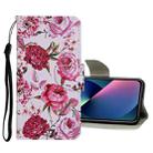 For iPhone 13 mini Colored Drawing Pattern Flip Leather Case (Peony) - 1