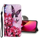 For iPhone 13 Colored Drawing Pattern Flip Leather Case(Red Flower Butterfly) - 1