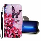 For iPhone 13 Pro Max Colored Drawing Pattern Flip Leather Case (Red Flower Butterfly) - 1
