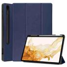 For Samsung Galaxy Tab S8+ Three-folding Holder TPU Smart Leather Tablet Case(Blue) - 1