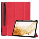 For Samsung Galaxy Tab S8+ Three-folding Holder TPU Smart Leather Tablet Case(Red) - 1