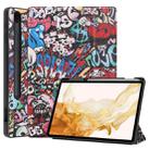 For Samsung Galaxy Tab S8+ Three-folding Holder Painted TPU Smart Leather Tablet Case(Graffiti) - 1