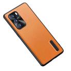 For OPPO Reno6 Pro 5G Folding Holder Plain Leather Phone Case(Orange) - 1