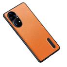 For Huawei P50 Folding Holder Plain Leather Phone Case(Orange) - 1