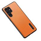 For Samsung Galaxy S22 Ultra 5G Folding Holder Plain Leather Phone Case(Orange) - 1