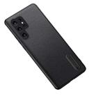 For Samsung Galaxy S22 Ultra 5G Folding Holder Plain Leather Phone Case(Black) - 1