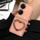 For Huawei P50 Pocket Diamond Heart Holder Phone Case(Pink) - 1