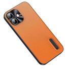 For iPhone 12 Folding Holder Plain Leather Phone Case(Orange) - 1