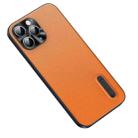 For iPhone 12 Pro Folding Holder Plain Leather Phone Case(Orange) - 1