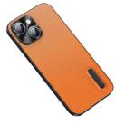 For iPhone 13 Folding Holder Plain Leather Phone Case(Orange) - 1