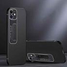 For iPhone 12 Frosted Holder Phone Case(Matte Black) - 1