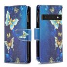 For Google Pixel 7 Pro 5G Colored Drawing Pattern Zipper Horizontal Flip Phone Leather Case(Gold Butterfly) - 1