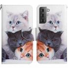 For Samsung Galaxy S22 5G Painted Pattern Horizontal Flip Leather Phone Case(Three Cats) - 1