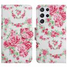 For Samsung Galaxy S22 Ultra 5G Painted Pattern Horizontal Flip Leather Phone Case(Rose Flower) - 1