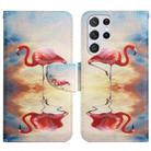 For Samsung Galaxy S22 Ultra 5G Painted Pattern Horizontal Flip Leather Phone Case(Flamingo) - 1