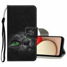 For Samsung Galaxy A22 5G Colored Drawing Pattern Flip Leather Case(Black Cat) - 1