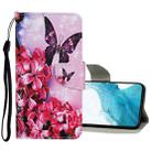 For Samsung Galaxy S22 5G Colored Drawing Pattern Flip Leather Case(Red Flower Butterfly) - 1